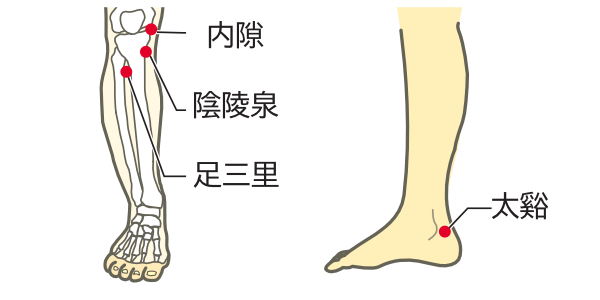 内隙、陰陵泉、足三里